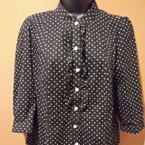 Polka Dot Black & White Bitton Up Shirt Size Large